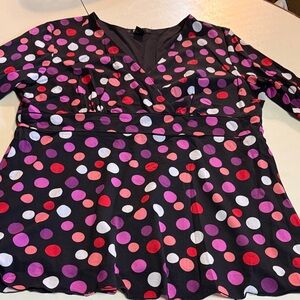 Style & Co. XL Black w/ Pink Polka Dots V-Neck Blouse